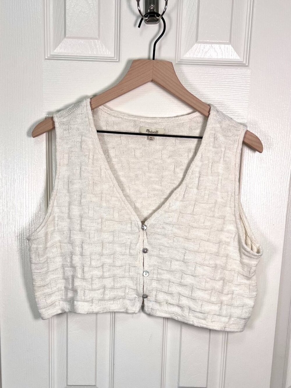 Madewell Basket Weave Stitch Cropped Vest Cream Size XL